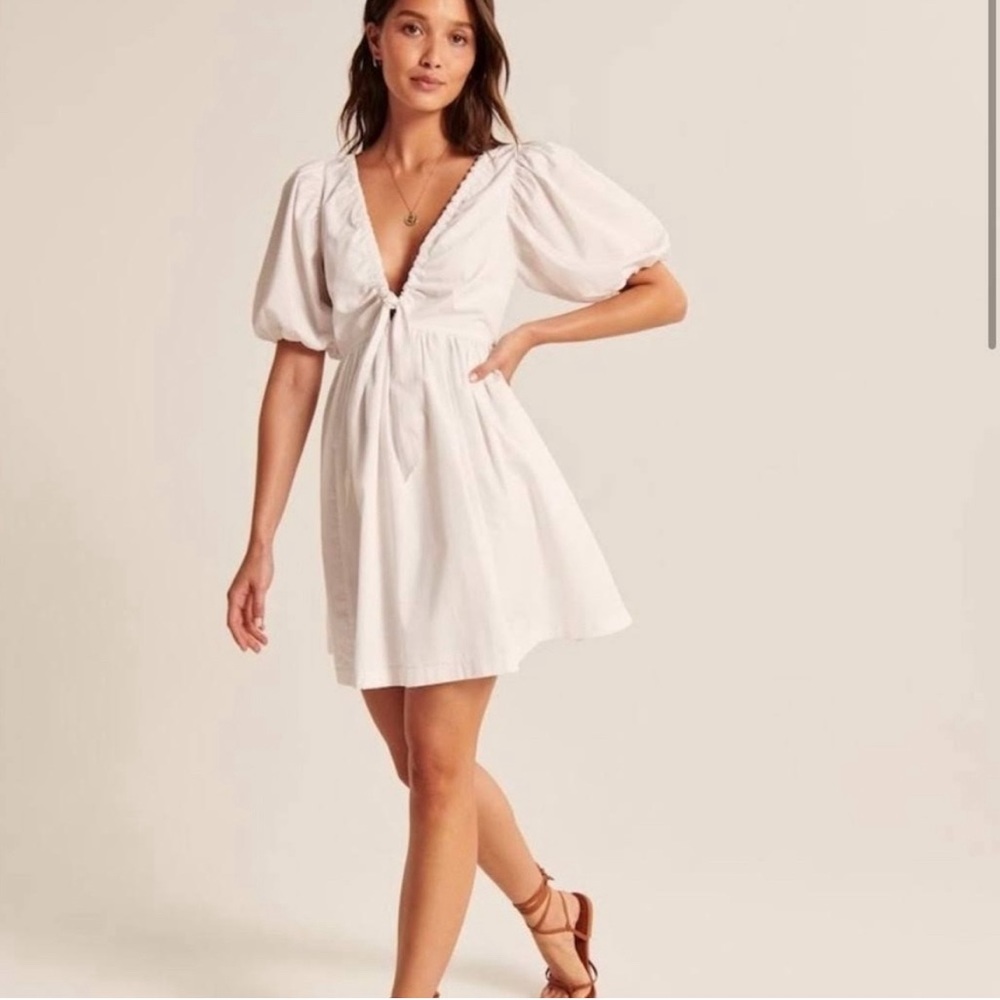 Abercrombie White Mini Puff Sleeve Summer Dress